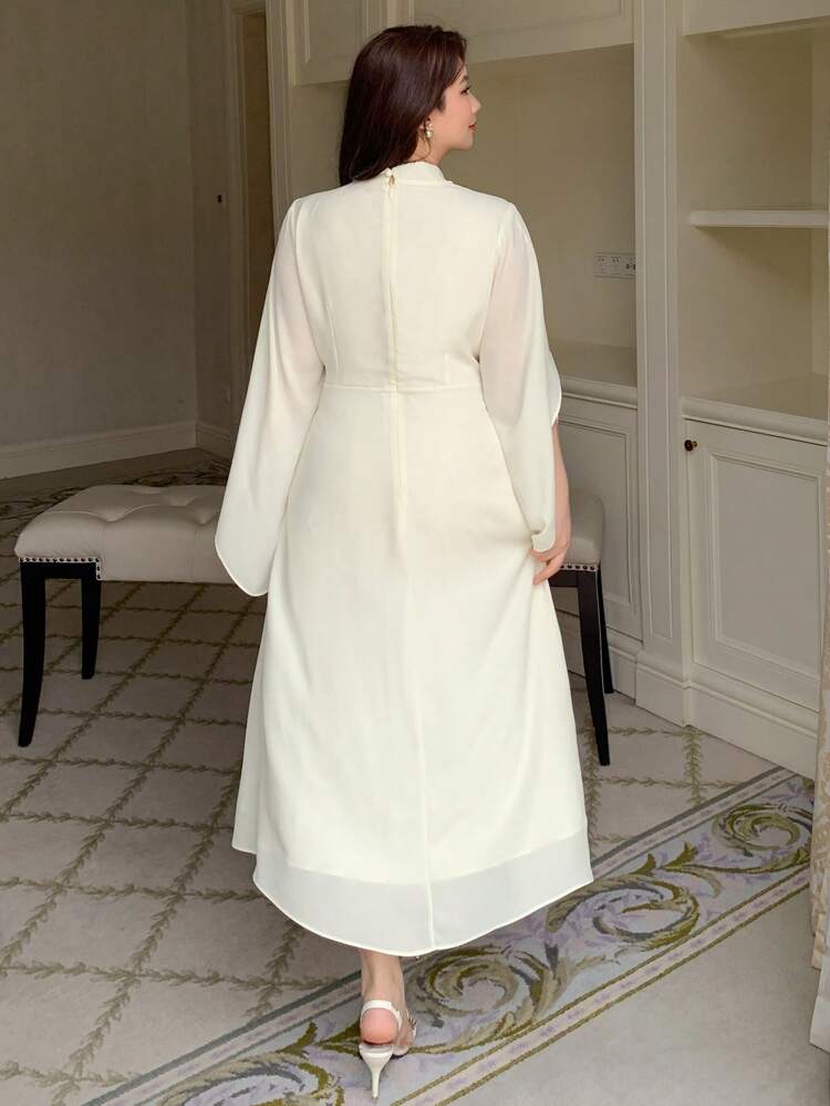 Dazy Plus Vestido midi de gasa con volantes de talla grande, vestido de lechera blanco, vestidos elegantes para mujer, vestidos vintage formales para mujer, vestido largo de manga larga para otoño, vestido de graduación