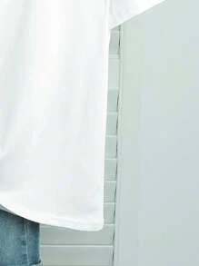 女士休闲爱心与徽标印花圆领 T 恤，夏季 - 白色 - 查看 4