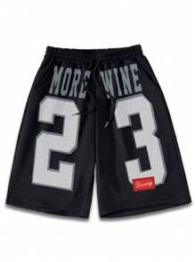Manfinity Dauomo Men's Casual Numeric Print Drawstring Waist Pocket Shorts - Black - View 1