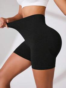 Easithlete 3pcs Women's Letter Print High Waist Seamless Workout Shorts, Everyday Fitness Biker Shorts