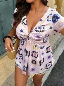 SHEIN Holidaya 大码简约时尚休闲短袖 T 恤，日常穿着西装 - 彩色 - 查看 4