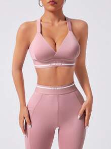 Sovereign Charm Women's Round Neck Short Sleeve Letter Print Simple Top And Pants Casual Versatile Sports Suit Workout Women Setwomen Workout Set Women Leggings Set Gym Women Outfit