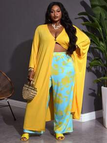 SHEIN CURVE+ Plus Size Women Fashionable Holiday Leisure Series Printed Two Pieces Set Boho Vacation - Multicolor - View 5