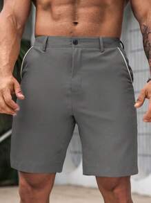 Manfinity Homme Men's Casual Solid Color Fashion Shorts, Suitable For Summer - Grey - View 5