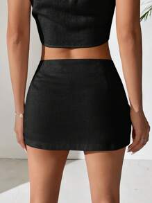 Comfortcana Casual Linen Mini Low Waist Skirt, Summer - Black - View 10