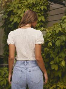 Aralina Cute Puff Sleeve Button Front Corset Summer Side Tie Top