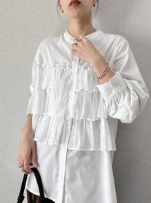 FRIFUL Women's White Ruffled Layered Blouse, Spring/Summer Clothing Long Sleeve Women Tops - White - View 4