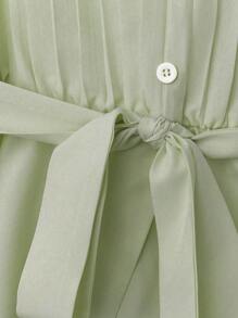 Franclia Women's Elegant Ruched V-Neck Tie Short Sleeve Blouse, Apricot Color, Spring - Mint Green - View 6