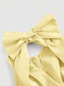SHEIN MOD Váy vàng không tay thanh lịch có nơ lớn cho nữ, trang phục tặng phụ nữ, váy đêm giao thừa, váy ngày lễ - Màu vàng - Xem 3