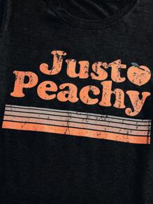 Chiquease Peach & Letter 图案 T 恤 Just Peachy 图案 T 恤 女式上衣 - 黑色 - 查看 4