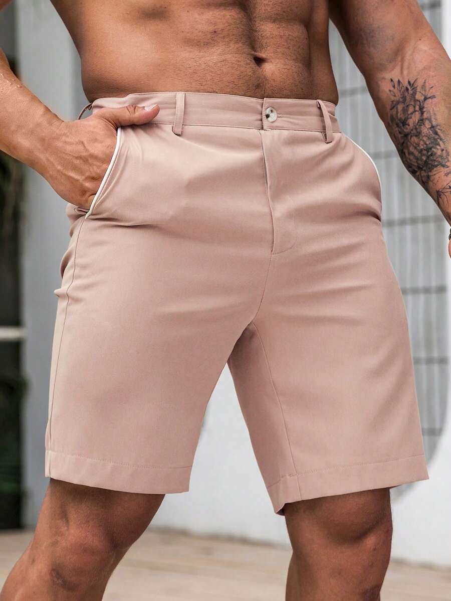 Manfinity Homme 男士纯色时尚短裤,适合夏季穿着 - 粉色 - 查看 1