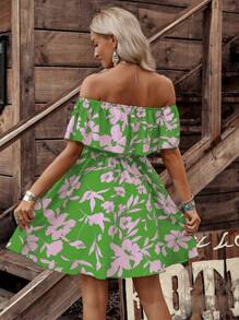LanaWest Abito da donna con stampa floreale, scollo spalle scoperte, adatto per vacanze estive