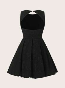 Glamine 女士无袖提花迷你派对连衣裙，圆领 - 黑色 - 查看 3