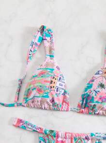 Swim Mod Conjunto de bikini con estampado todo sobre de mujer, para vacaciones de verano
