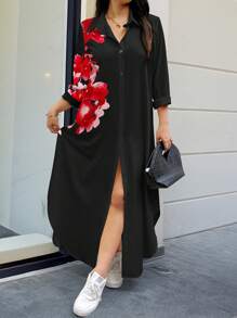 EMERY ROSE Random Print Plus Size Long Sleeve Dress Maxi Women Outfit Fall Cloth For Women - Multicolor - View 3