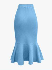 Chiquease 女士纯色褶皱鱼尾下摆优雅 A 字裙 - 藍色 - 查看 2