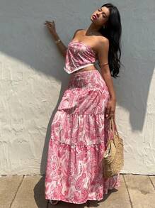 Sunnyshic Váy Maxi Dài Cạp Thấp In Họa Tiết Paisley Rộng Rãi Cho Nữ, Khu Nghỉ Mát Bãi Biển Mùa Hè - Nhiều màu - Xem 4