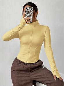 SHEIN EZwear 女士休闲浅黄色针织开衫，奶油黄，适合秋冬季穿着 - 黃色 - 查看 5