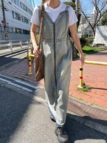 FRIFUL 女式长款直筒牛仔背心裙 - 中等水洗藍 - 查看 3