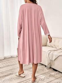 SHEIN 2 件套孕妇撞色蕾丝落肩长袖夹克和无袖哺乳连衣裙、哺乳家居服睡衣套装