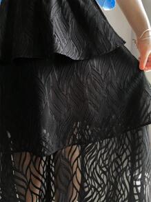 FRIFUL Women's Black A-Line Multi-Layer Ruffle Skirt, Concert Skirt - Black - View 7