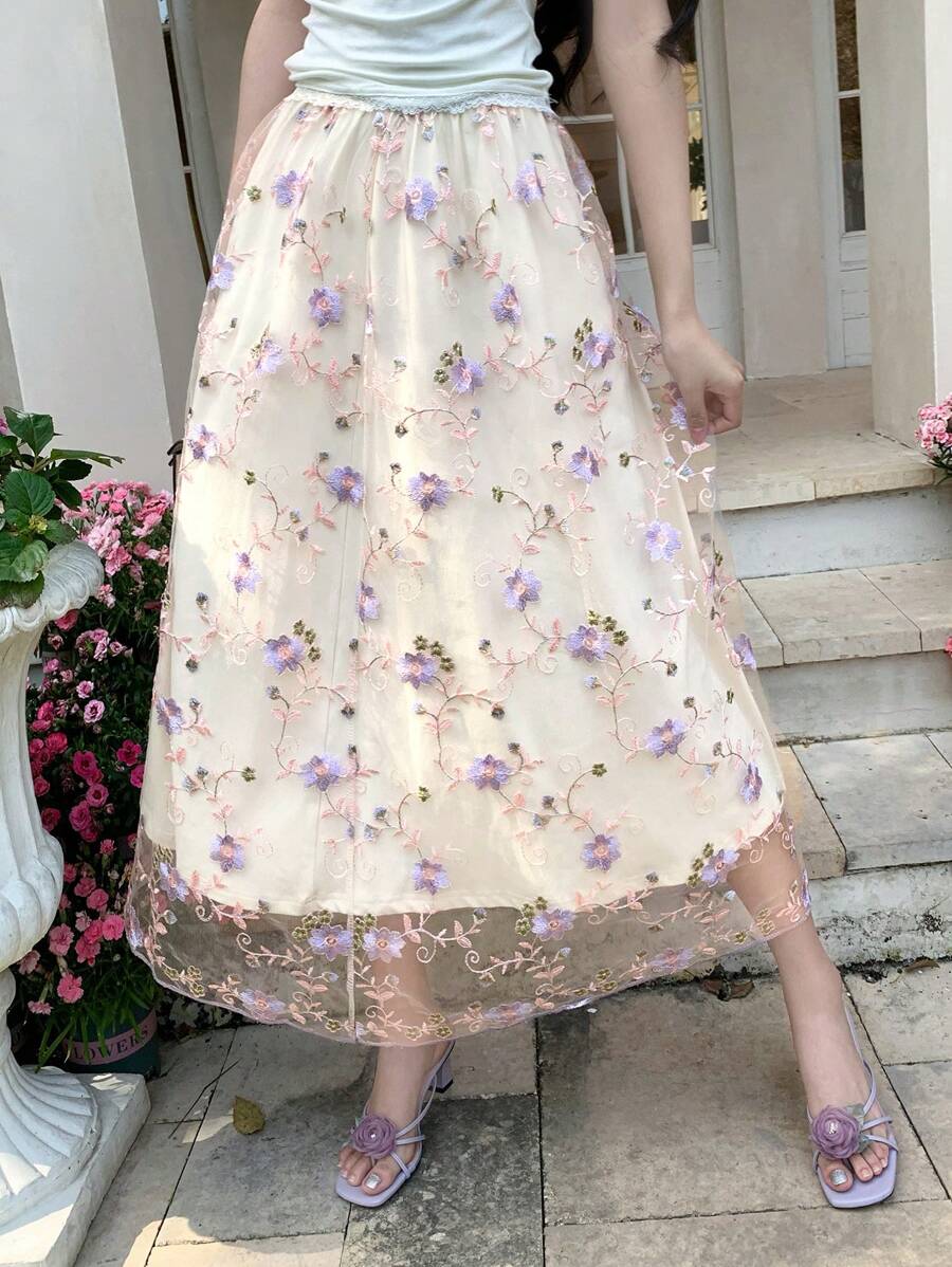 DAZY 新款夏季女士网纱透视波西米亚风半身裙 - 紫色 - 查看 1