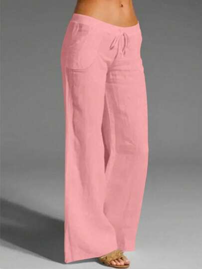 EMERY ROSE Women's White Linen Pocket Casual Pants, Spring/Summer Fall Cloth For Women