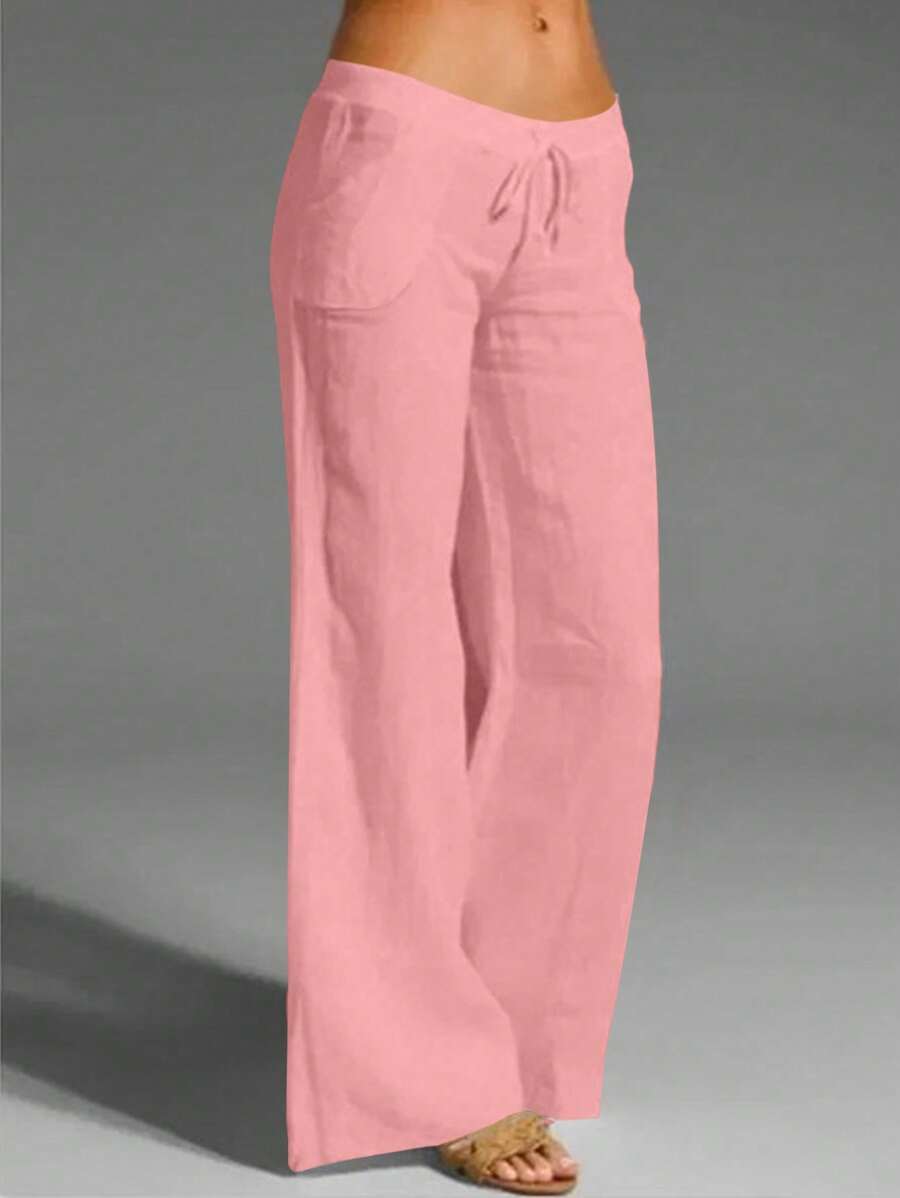 EMERY ROSE Women's White Linen Pocket Casual Pants, Spring/Summer Fall Cloth For Women - Pink - View 1