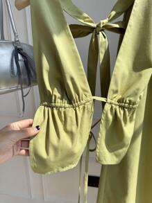 Lunelith SHEIN Lunessa Set de 2 piezas para mujer, top camisola desatada y espalda descubierta, y pantalones largos casuales para primavera/verano