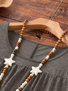 Plus Size Solid Color Sleeveless Dress, Fashionable For Summer - Khaki - View 4