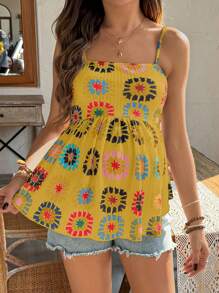 SHEIN Printed Ruffle Hem Casual Maternity Camisole Top - Yellow - View 1