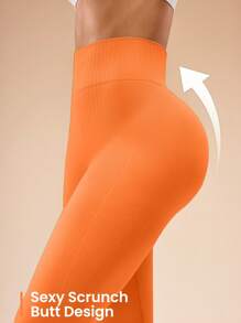 Easithlete Nahtlose elastische Taillenhose mit schlanker Passform, Yogahose für Damen - Orange - Übersicht 3