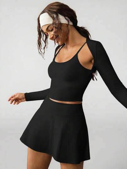 VARSIVA 简约时尚瑜伽与网球二合一露背上衣和 A 字短裙女士运动套装