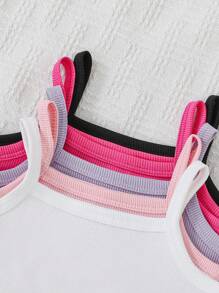 SHEIN Playful Pals 5件套女婴休闲百搭日常纯色罗纹针织连体衣套装，0-3岁 - 彩色 - 查看 6