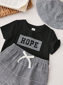 SHEIN 2 Stücke Baby Jungen/Mädchen Freizeitkleidung College Stil einfaches T-Shirt mit Rundausschnitt und kurze karierte Shorts Set, geeignet für Frühling/Sommer Tragen, zu Hause, Ausgehen, Party - Verschiedenfarbig - Übersicht 6