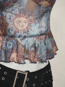 SHEIN ICON 复古佩斯利印花女式背心 - 藍色 - 查看 4