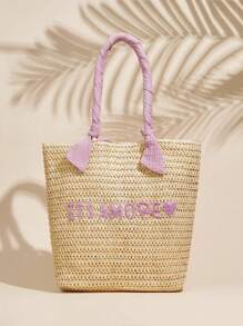 SHECARRY Women's Letter Pattern Large Capacity Fashion Tote Bag - Mauve Purple - View 1