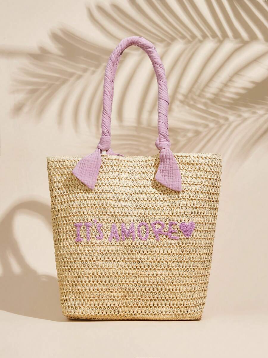 SHECARRY Women's Letter Pattern Large Capacity Fashion Tote Bag - Mauve Purple - View 1