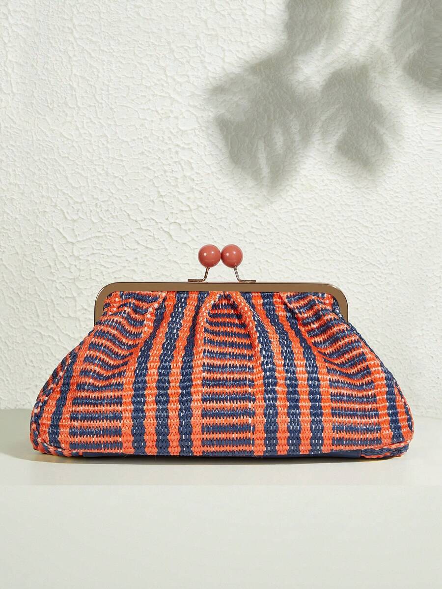 SHEIN VCAY 女士编织手包，波西米亚风格，非常适合夏季、旅行、度假、海滩派对和音乐节 - 橘色 - 查看 1