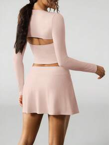 VARSITIE Simple And Fashionable Yoga & Tennis 2 In 1 Backless Top & A-Line Short Skirt Women's Sports Suit