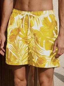 Manfinity VDAYZ Men's Tropical Plant Print Pocket Beach Shorts - Yellow - View 3