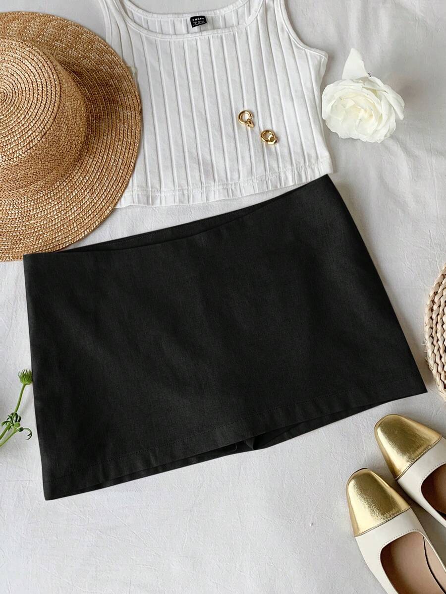 Comfortcana Casual Linen Mini Low Waist Skirt, Summer - Black - View 1