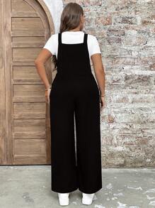 SHEIN LUNE Plus Size Women Casual Vacation Jumpsuit With Decorative Buttons - Black - View 2