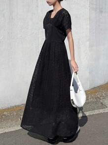 FRIFUL Vestido largo de mujer, vestido de verano elegante y de alta calidad en color negro para vacaciones