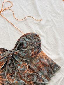 Soleia Women's Vacation Knitted Tie-Up Strapless Retro Print Tube Top, Suitable For Music Festivals, Parties, Summer - Multicolor - View 3