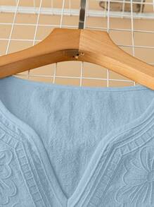 GlowEve Women's White V-Neck Embroidered Short Sleeve Blouse - Blue - View 4