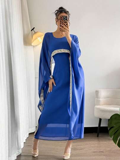 Chiquease Zestaw 2 części: dopasowana sukienka z nadrukiem Paisley, haftowana, z ramiączkami i sukienka z siateczki szyfonowej, elegancka, nowa moda