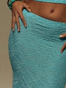 MUSERA Textured Maxi Skirt Summer Vacation Festival Y2k Summer Holiday Vacation Ibiza - Blue - View 5