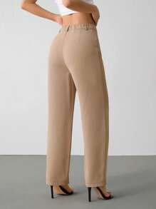 SHEIN PETITE Solid Color Straight Leg Pants, Minimalist Fashion Suitable For Summer In Fall/Winter