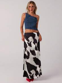 Forever 21 Chân váy midi dài thêm in họa tiết tie-dye cạp thấp viền đuôi cá cho nữ - Nhiều màu - Xem 3